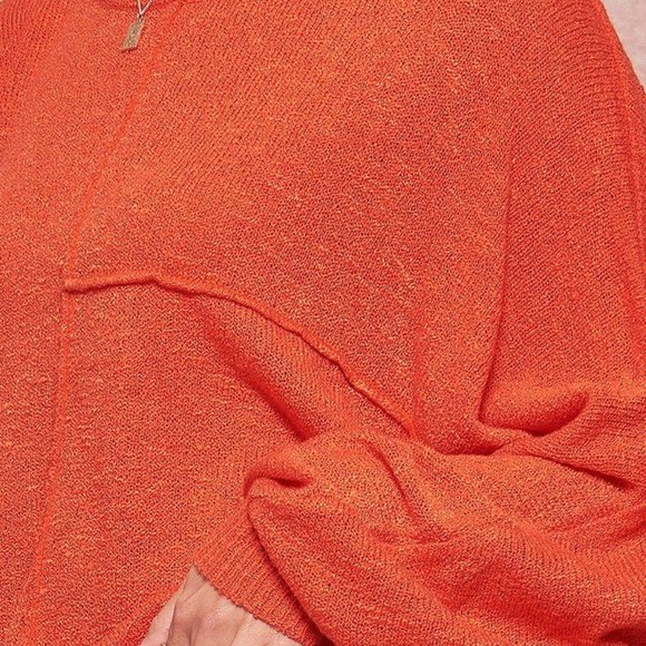 Womens Coral Round Neckline Long Dolman Sleeves Loose Fit Solid Knit Sweater NWT - Picture 2 of 3
